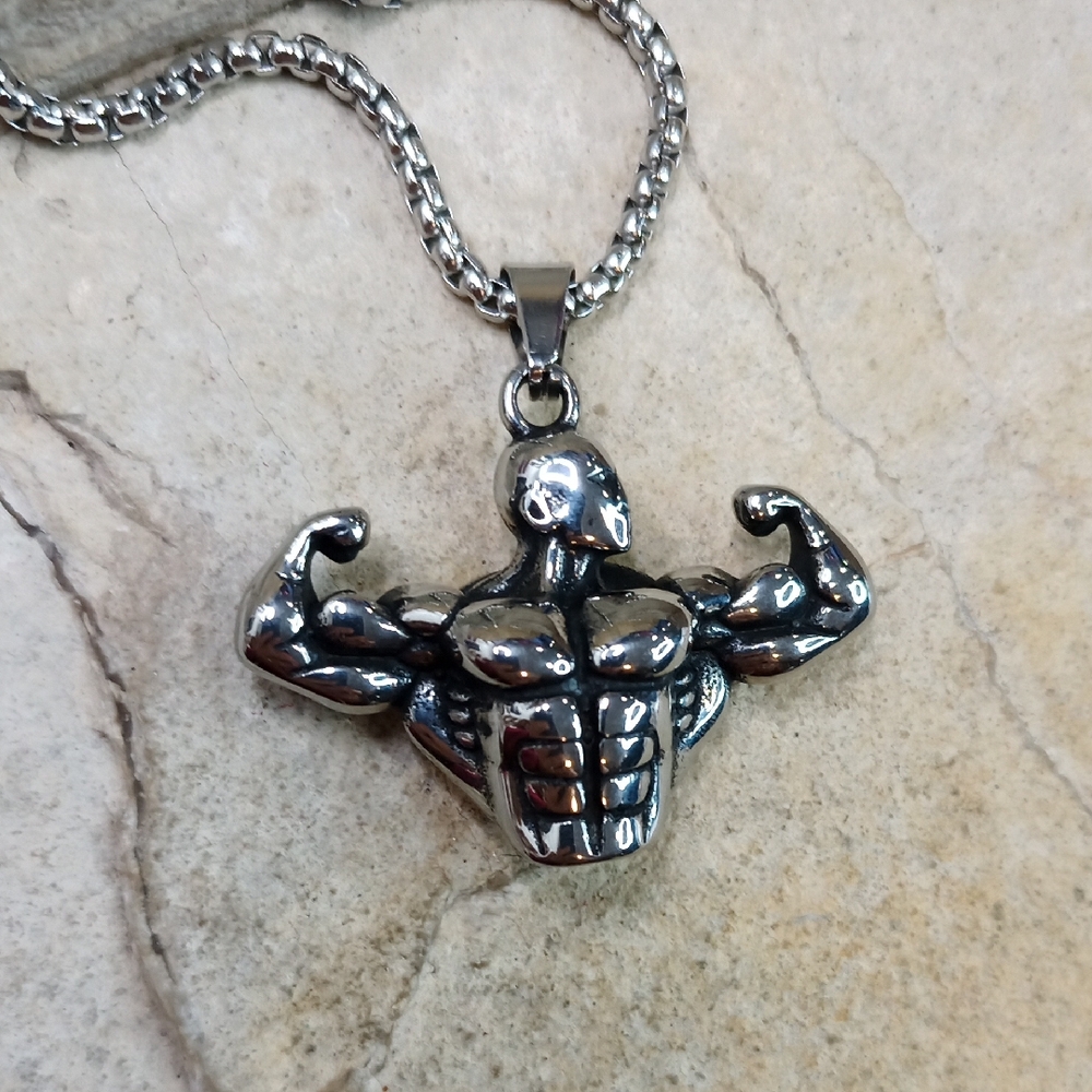 Stainless Steel Bodybuilder Pendant Necklace
